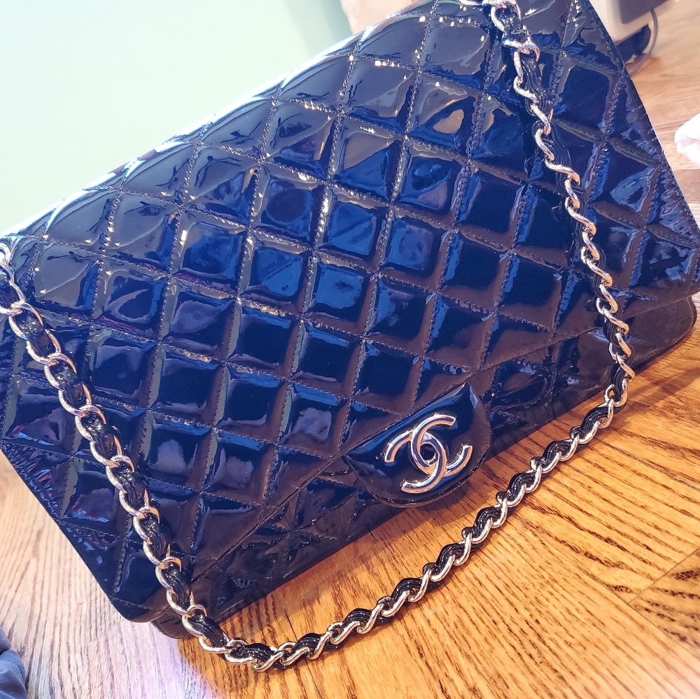 Black patent maxi double flap